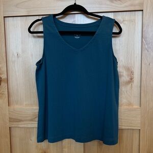 J. Jill V Neck Pima Cotton Tank, Size M, Teal Blue